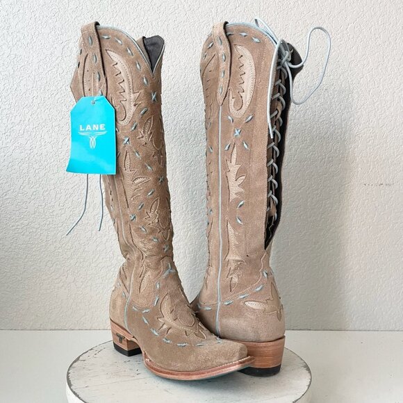 Lane Reverie Womens Cowboy Boots 6 Latte Suede Cowgirl Western Knee High Tall
